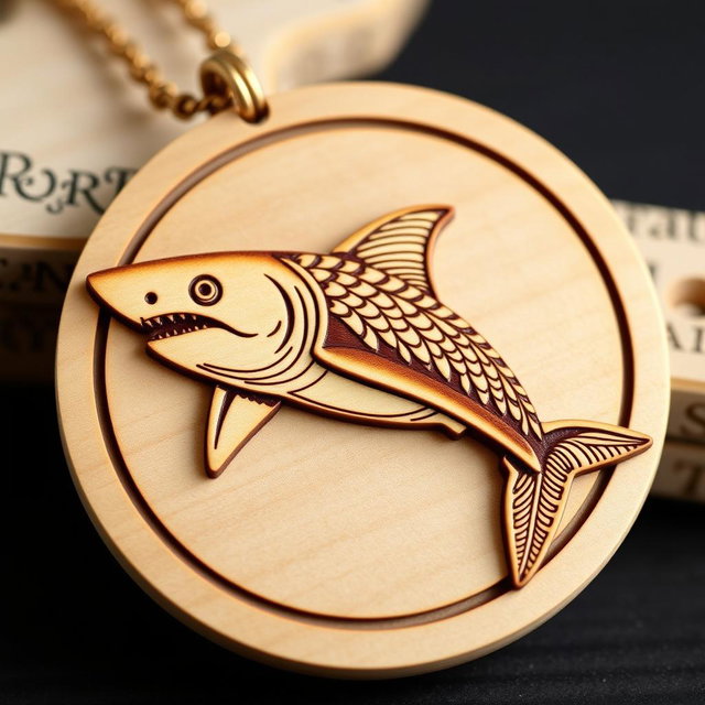 A beautifully intricate and naturalistic carving of a shark, designed for an engraved wooden necklace