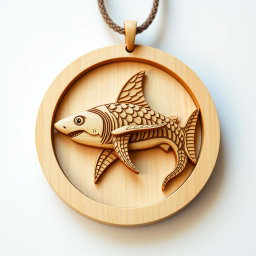 An elaborate and naturalistic carving of a shark for an engraved wooden necklace