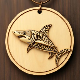 An elaborate and naturalistic carving of a shark for an engraved wooden necklace