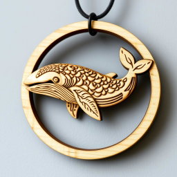 An elaborate and naturalistic carving of a blue whale, designed for an engraved wooden necklace