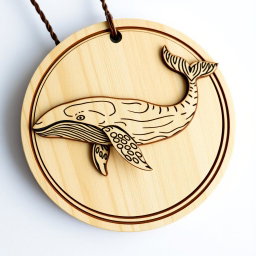 An elaborate and naturalistic carving of a blue whale, designed for an engraved wooden necklace