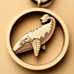 An elaborate and naturalistic carving of a blue whale, designed for an engraved wooden necklace