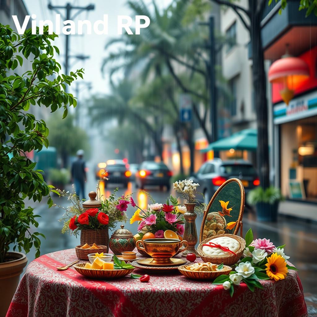 A spring-themed background featuring a rainy street scene reminiscent of a Grand Theft Auto (GTA) vibe
