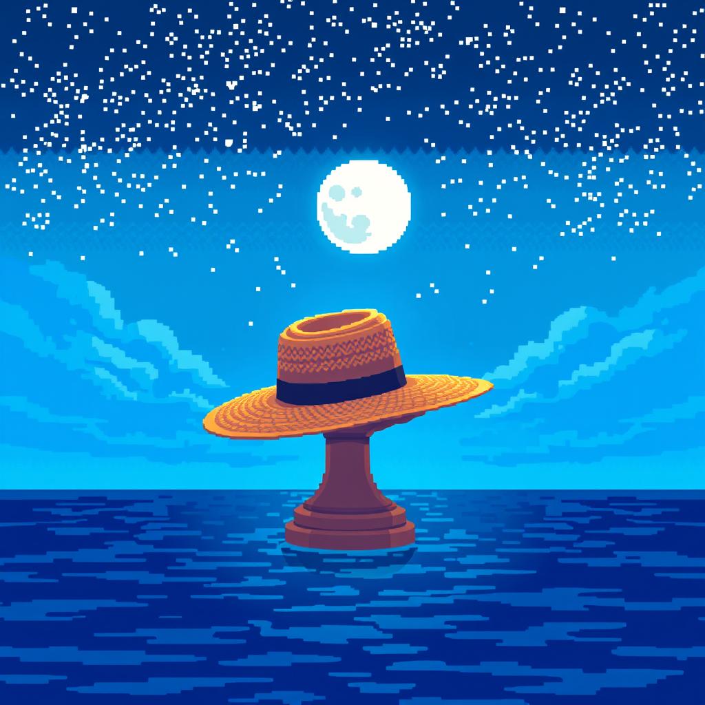 A pixel art scene featuring a trophy in varying cool blue shades