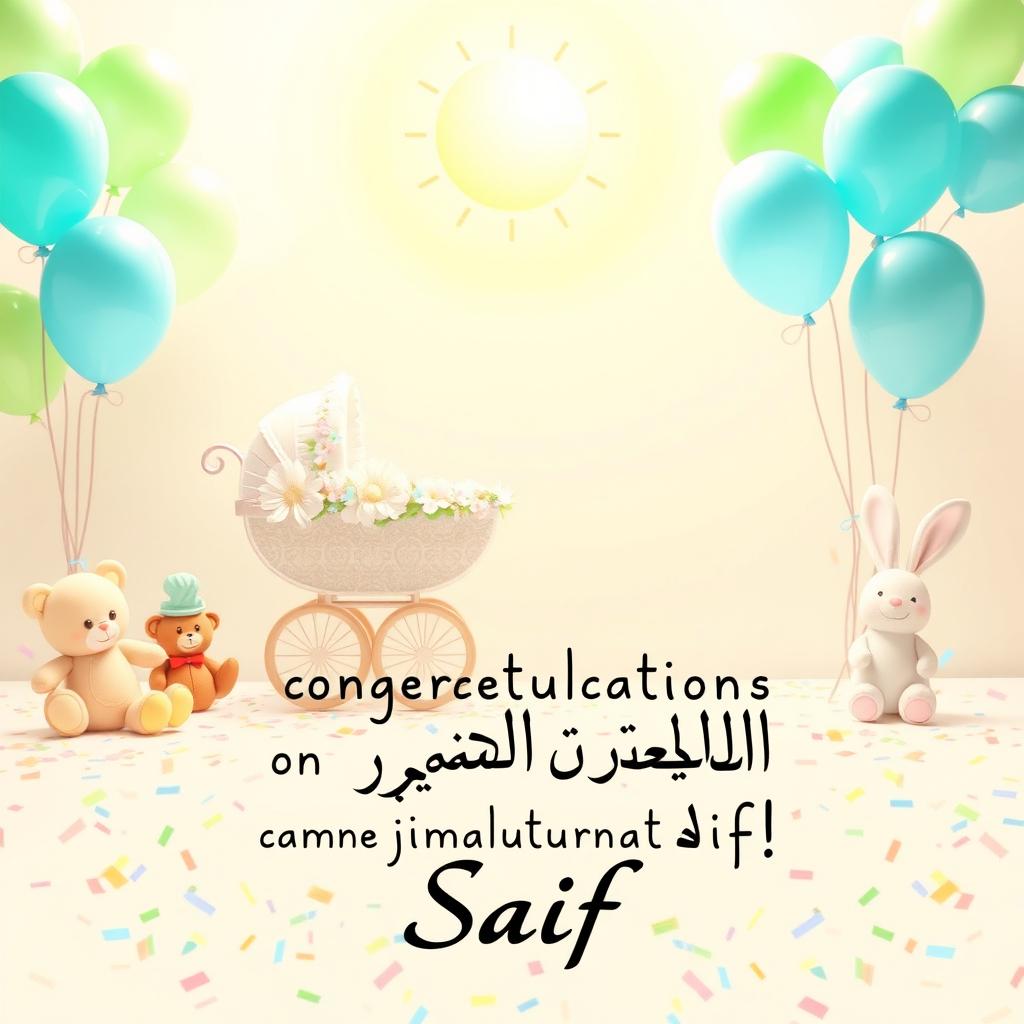 A joyful and festive congratulations image for a newborn named Saif