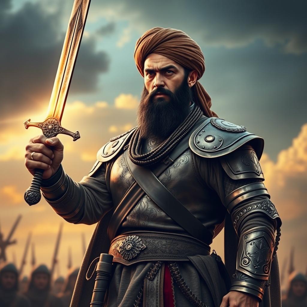 A striking scene depicting Zulfiqar, the famous sword, in the hands of Hazrat Ali