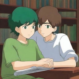 A high-quality anime-style digital art image depicts a scene in a library