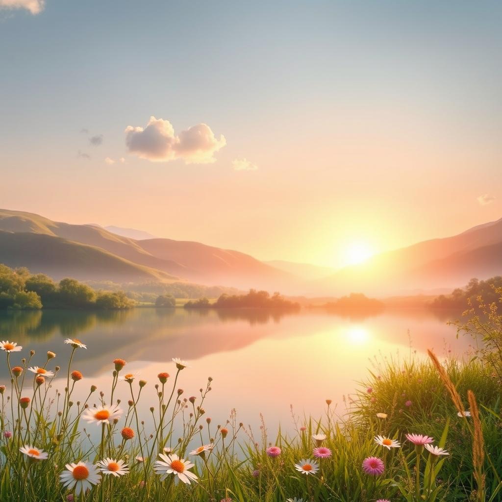 A stunning and aesthetically pleasing digital artwork featuring a serene landscape