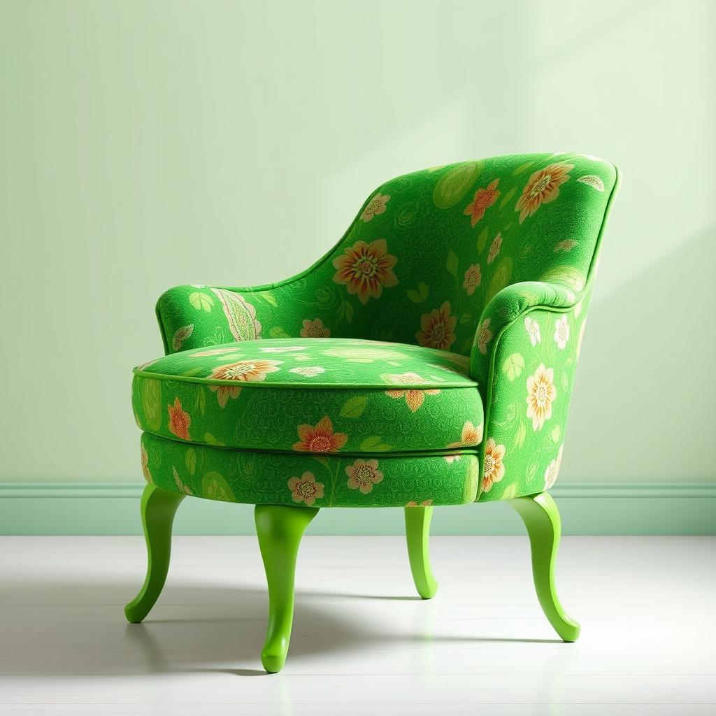 A single armchair designed to resemble the vibrant and fresh greenery of Persian New Year (Nowruz) decorations