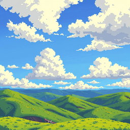 A pixel art background for a 2D World War II themed aerial game featuring a vibrant sky and detailed ground