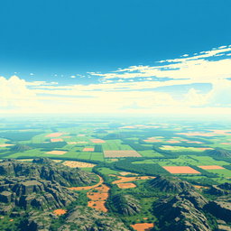 A pixelated sky background designed for a World War II airplane game, featuring a vast distance towards the ground
