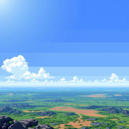 A pixelated sky background designed for a World War II airplane game, featuring a vast distance towards the ground