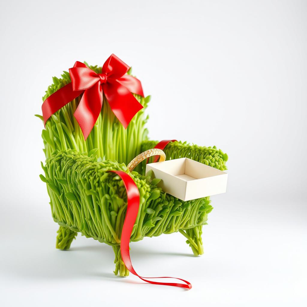 A charming Nowruz setup featuring green sprouts arranged to resemble a single armchair