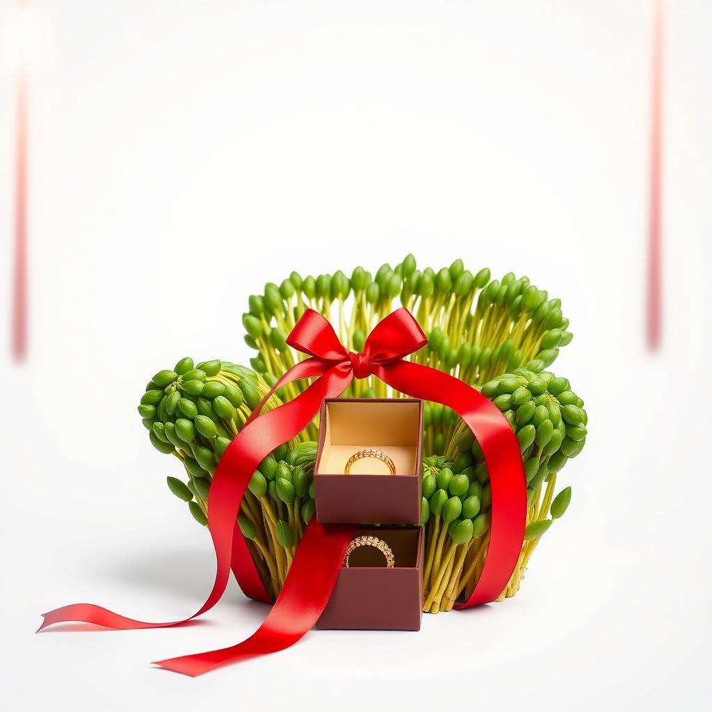 A festive Nowruz scene featuring lush green sprouts arranged to resemble a single armchair