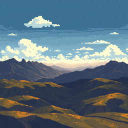 A pixelated sky background for a World War II airplane game, showcasing a heavily layered ground that creates a sense of great distance