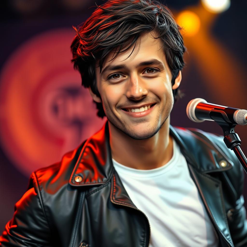 A portrait of Rory Kilmore, a charismatic and charming musician with striking features