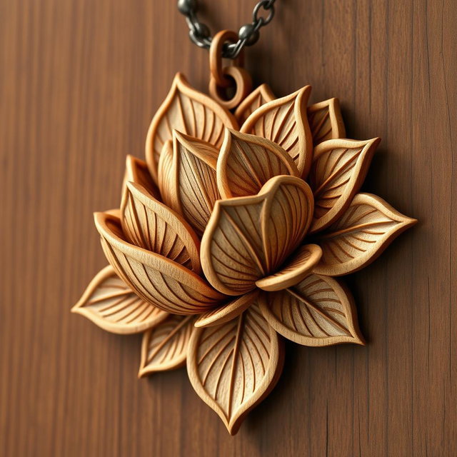 A detailed lotus design for a wooden necklace, showcasing a side view of the flower