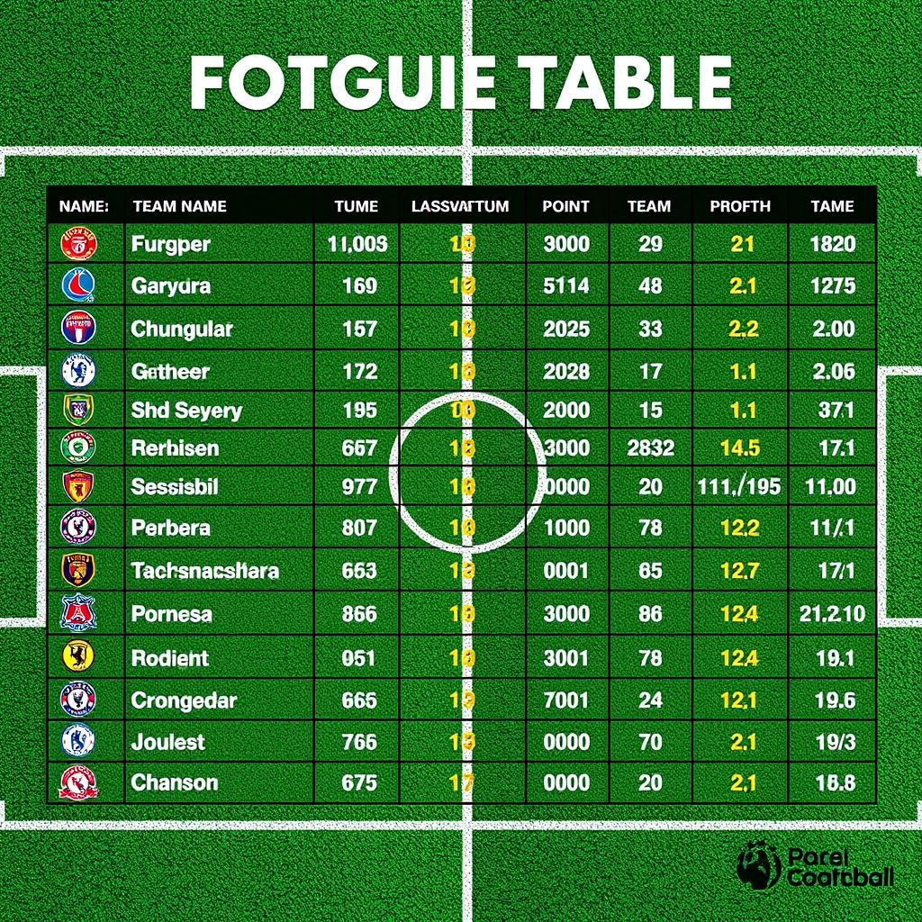 A highly detailed and visually appealing football league table, showcasing team names, logos, points, and rankings in a clean and organized format