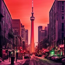 Create a Lo-Fi style illustration of the city of Toronto as seen on an album cover.