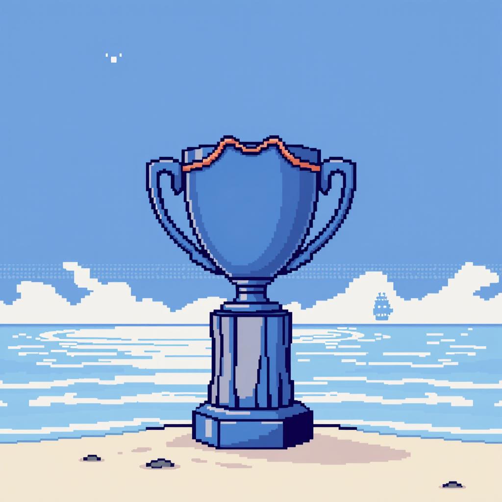 A pixel art trophy designed in shades of blue, symbolizing the first arc of One Piece