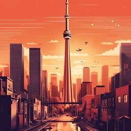 Create a Lo-Fi style illustration of the city of Toronto as seen on an album cover.