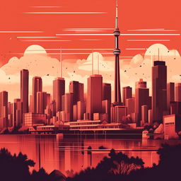 Create a Lo-Fi style illustration of the city of Toronto as seen on an album cover.