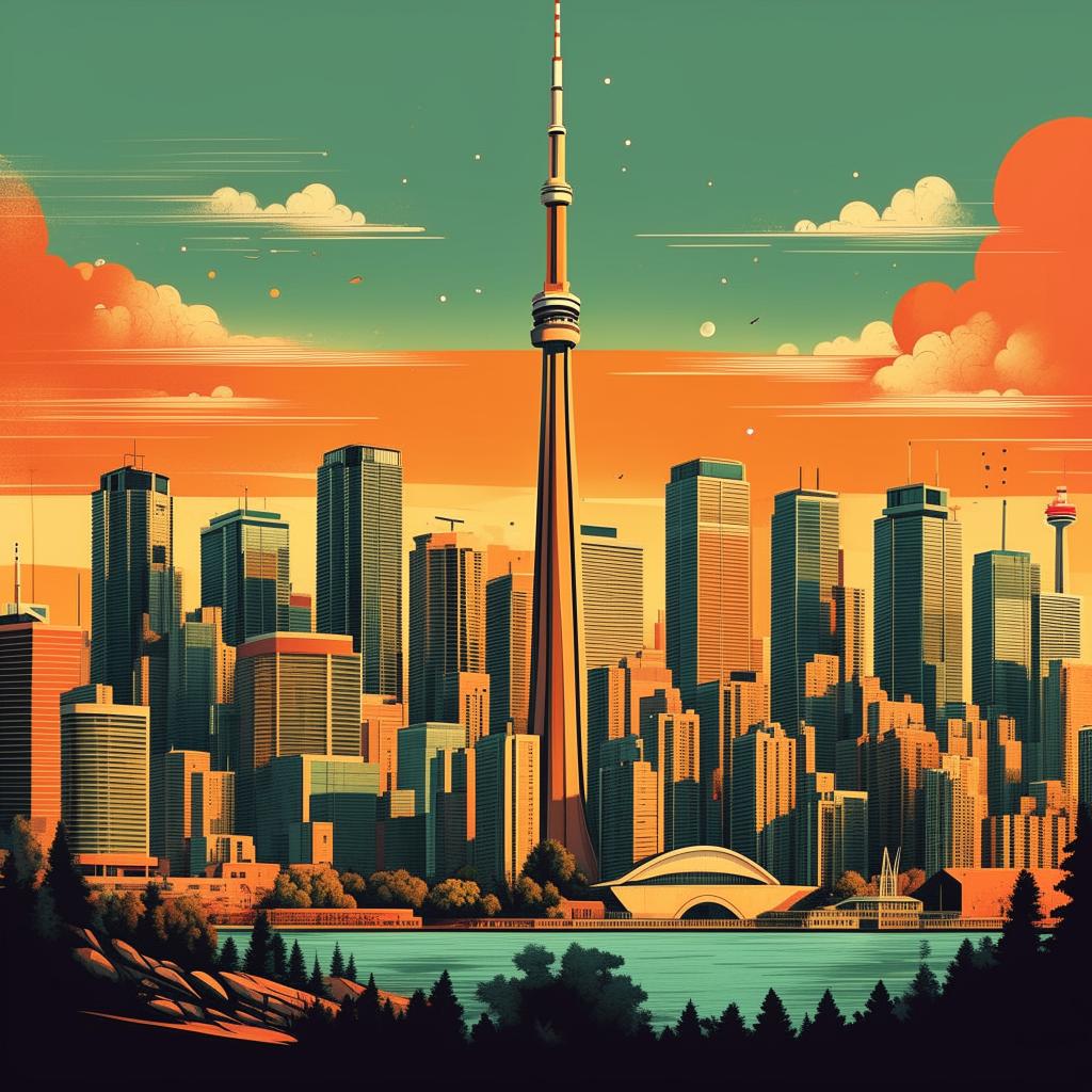 Create a Lo-Fi style illustration of the city of Toronto as seen on an album cover.