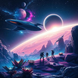 A stunning digital artwork for a sci-fi book cover depicting a space exploration scene