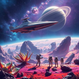 A stunning digital artwork for a sci-fi book cover depicting a space exploration scene