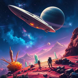A stunning digital artwork for a sci-fi book cover depicting a space exploration scene