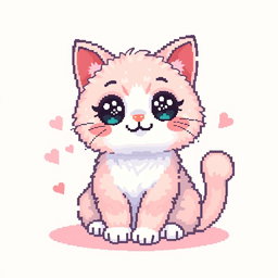 A cute pixel art cat featuring oversized sparkling eyes and a charming smile