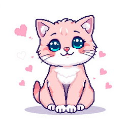 A cute pixel art cat featuring oversized sparkling eyes and a charming smile
