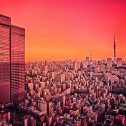 Create a Lo-Fi style illustration of the cityscape of Tokyo, suitable for an album cover.