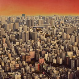 Create a Lo-Fi style illustration of the cityscape of Tokyo, suitable for an album cover.