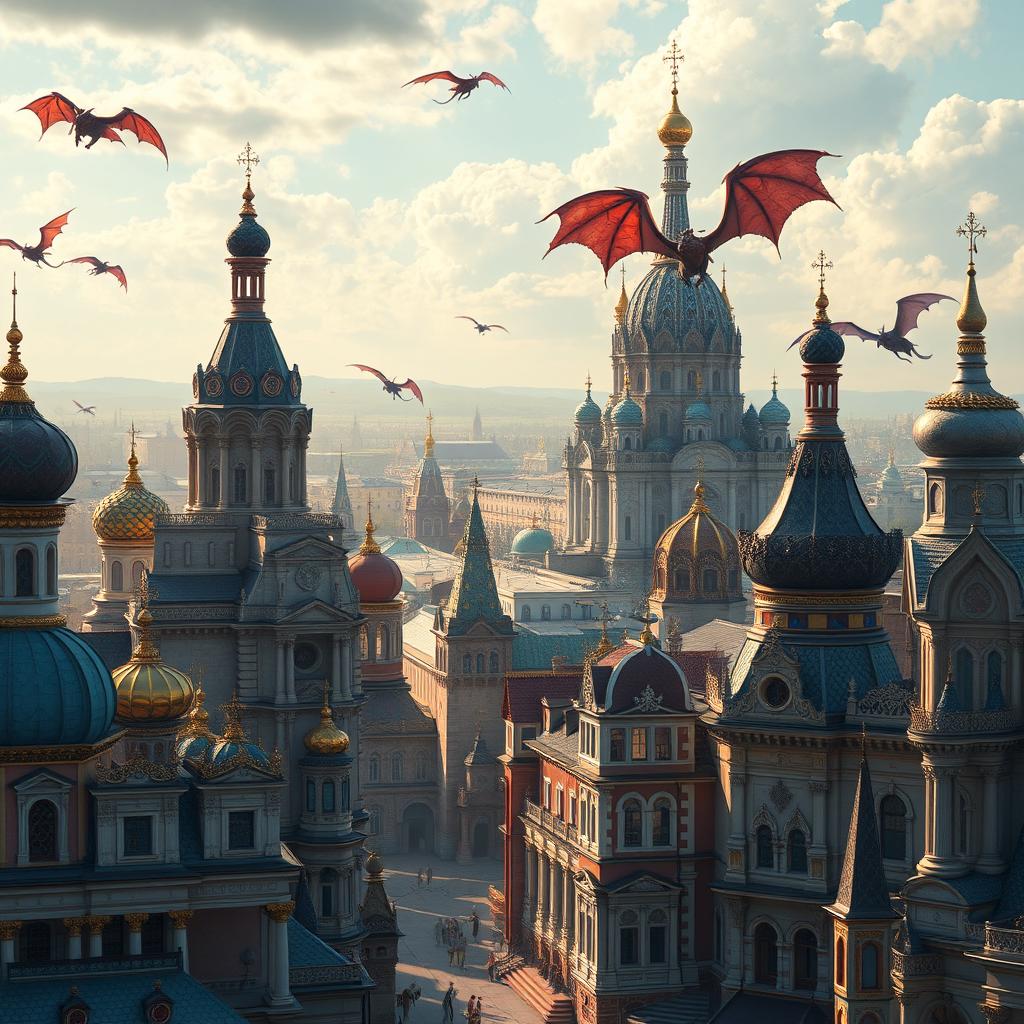 A breathtaking high fantasy city showcasing stunning Russian, St