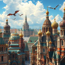 A breathtaking high fantasy city showcasing stunning Russian, St