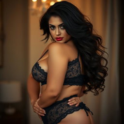 A seductive, curvy woman wearing elegant lingerie, exuding an aura of allure and sensuality