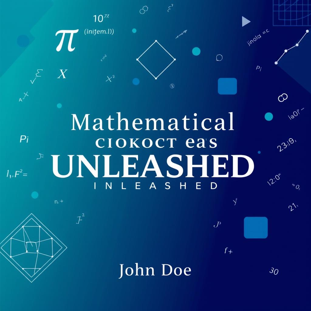A visually engaging and modern mathematics book cover design, featuring abstract geometric shapes and formulas elegantly arranged