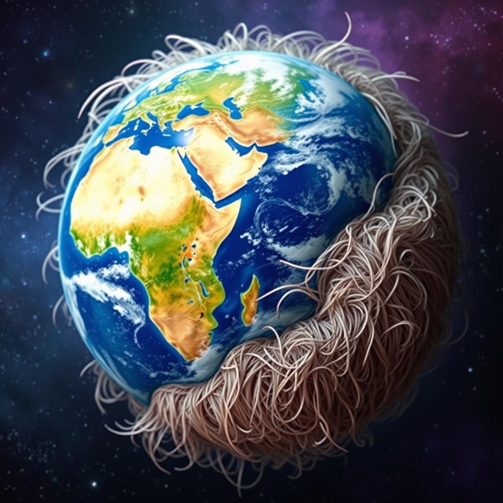 A surreal and imaginative representation of Earth seamlessly blended with a hairball