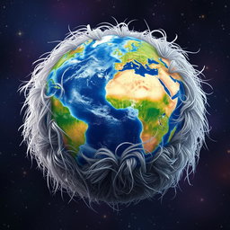 A surreal and imaginative representation of Earth seamlessly blended with a hairball