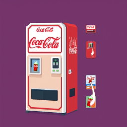 A pixel art spritesheet featuring a vintage Coca-Cola vending machine (nevera Coca-Cola) in a perfect 16x16 pixel grid