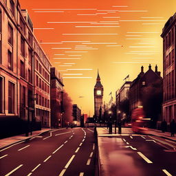 Create a Lo-Fi style illustration of the city of London, imparting a distinctly British vibe, suitable for an album cover.