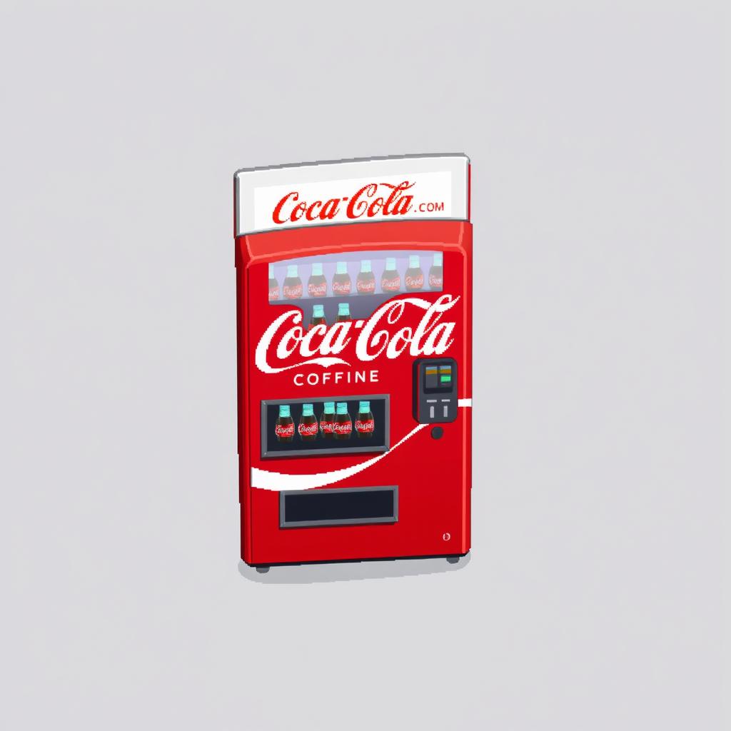 A pixel art spritesheet featuring a classic Coca-Cola vending machine, visualized from a top-down view