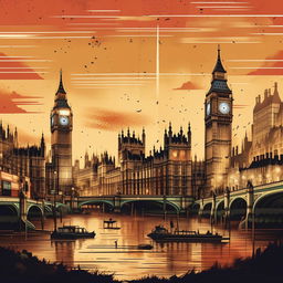 Create a Lo-Fi style illustration of the city of London, imparting a distinctly British vibe, suitable for an album cover.