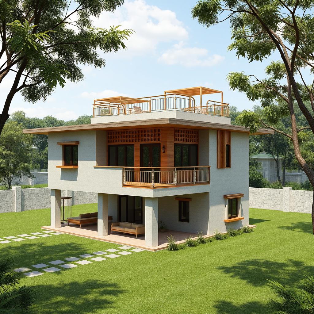 A unique and aesthetic RCC building plan designed for hill tracks, featuring a comfortable and functional layout