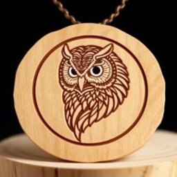 A complex and detailed design of a Straited scops owl's head, featuring its distinctive markings and round shape, enclosed within a circular frame