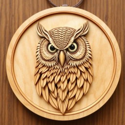 A detailed and intricate design of an Oriental Straited scops owl's head, showcasing its unique characteristics, enclosed within a circular frame