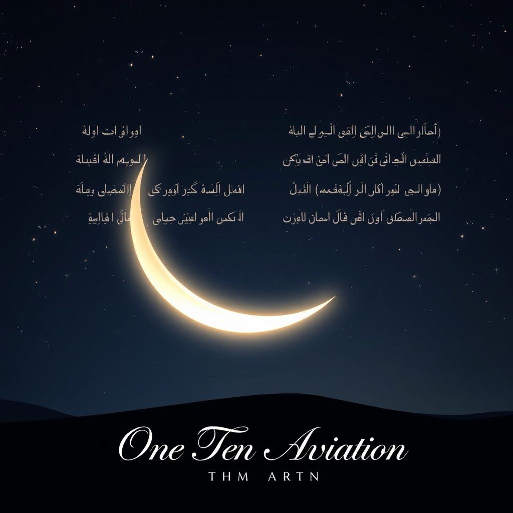 A serene and beautiful representation of the first day of Ramadan, featuring a soft, glowing crescent moon in a night sky, surrounded by twinkling stars