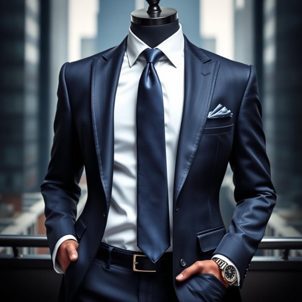 A beautifully tailored, elegant suit, featuring a classic design with sharp lapels, a tailored silhouette, and a sleek fit