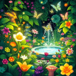 A vibrant and flourishing anime garden filled with an array of unique and strange fantasy plants, each used in magical practices